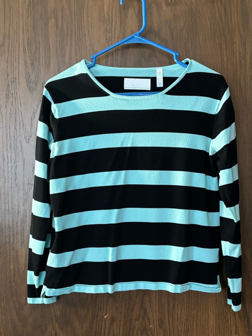 deRoo Vintage Striped Black and Mint Long Sleeve Top